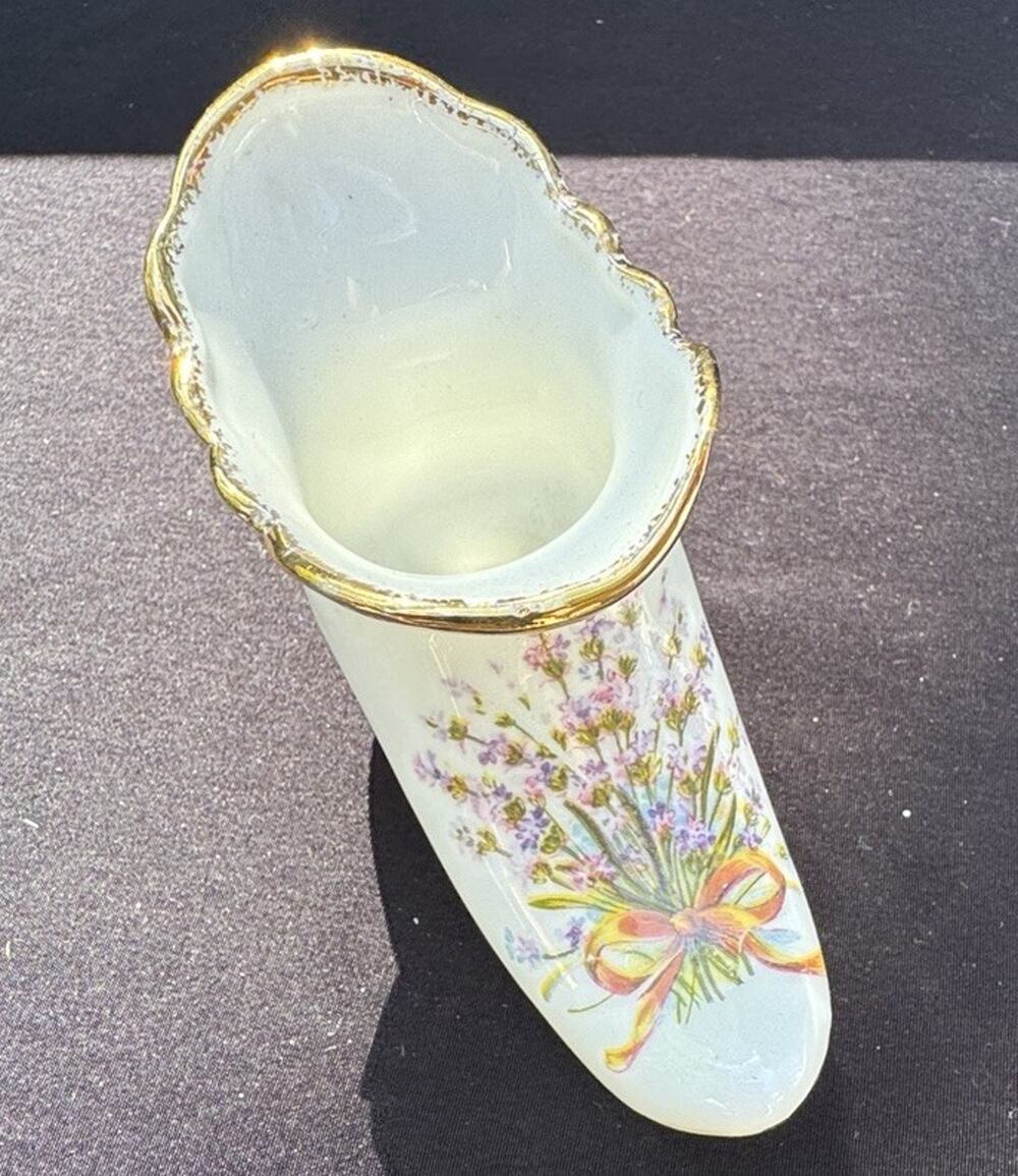 Vintage Flambro Sweet Lavender Floral Design Shoe Small Boot Figurine Bone China